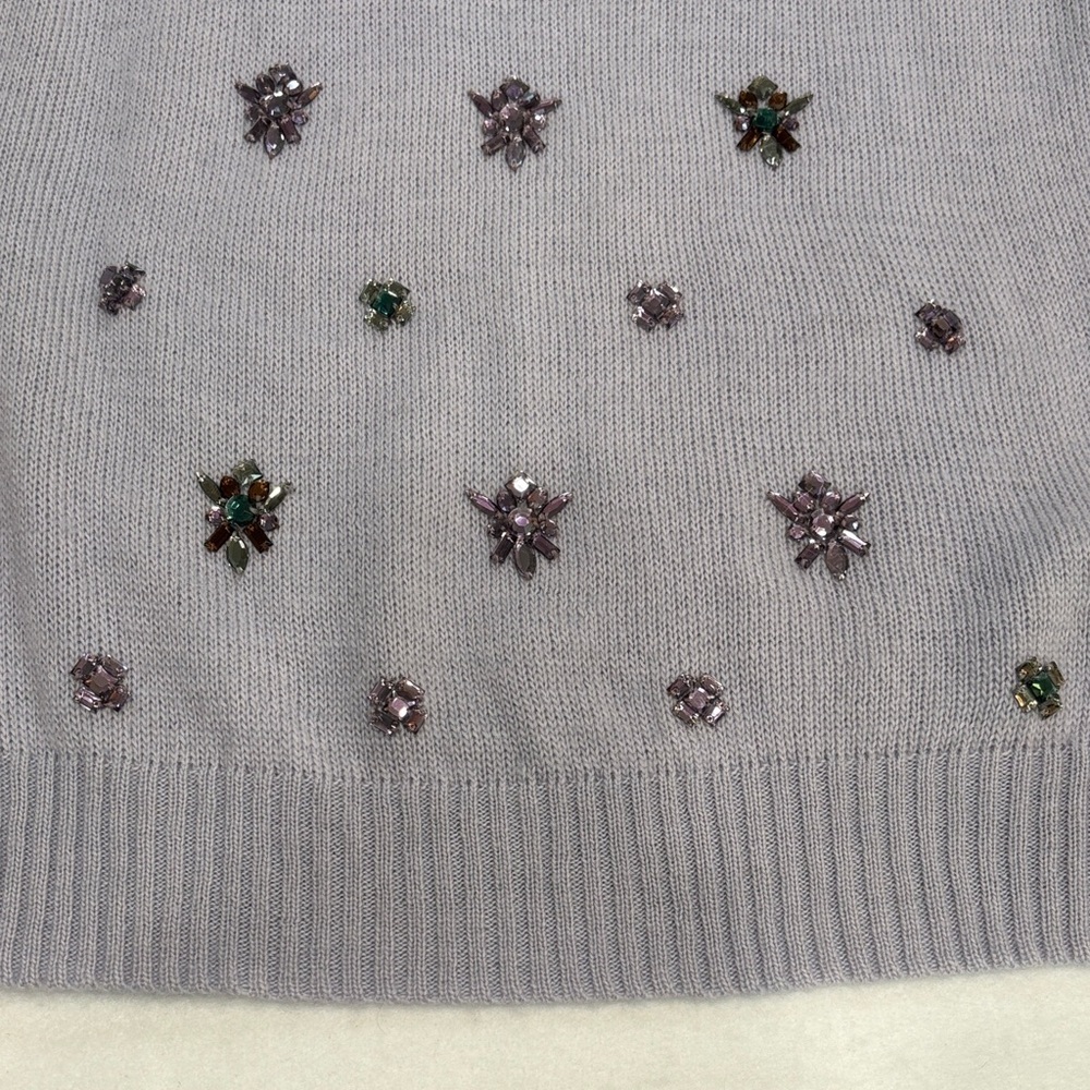 J. Crew Light Purple Sweater Floral Embellishments Womens Medium Wool Blend - Picture 6 of 8